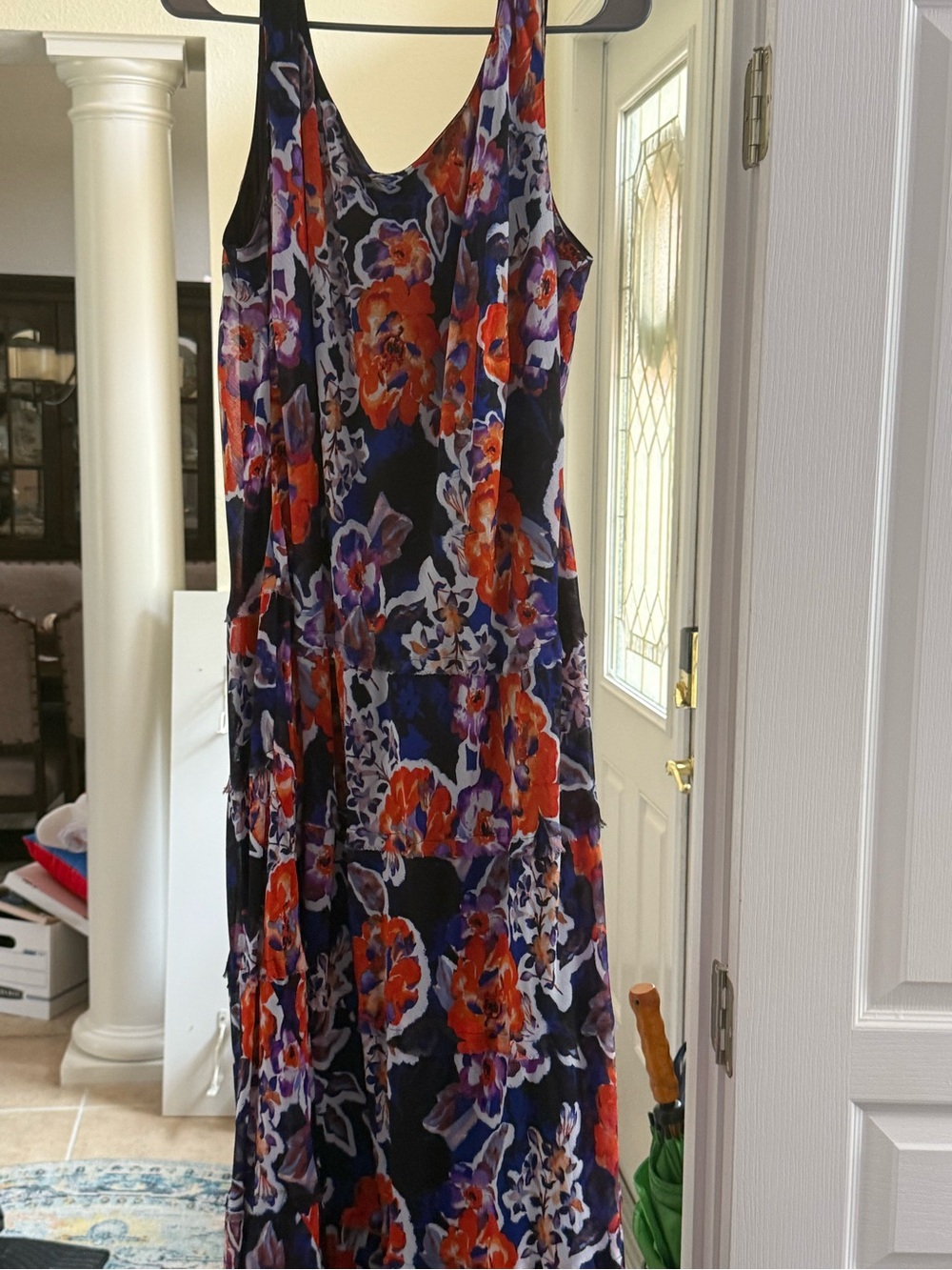 Jones Studio Navy Maxi Dress with Orange & Purple Floral Print